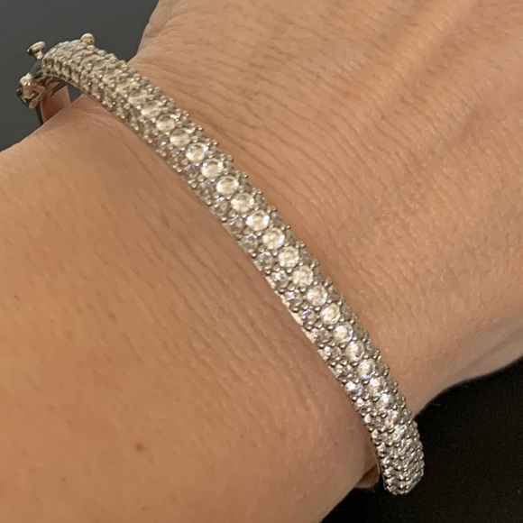 SILVER RHINESTONE BANGLE BRACELET - Picture 2 of 5